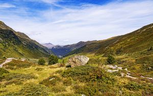 Превью обои камень, долина, пейзаж, природа, горы