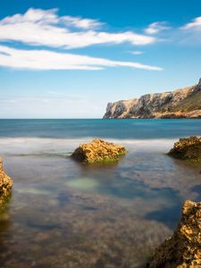 Превью обои камень, море, скалы, пейзаж