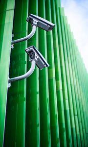 Превью обои камеры, забор, зеленый, металл