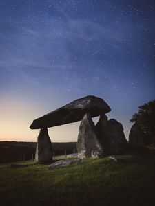 Превью обои камни, арка, скалы, каменный, звездное небо, ночь