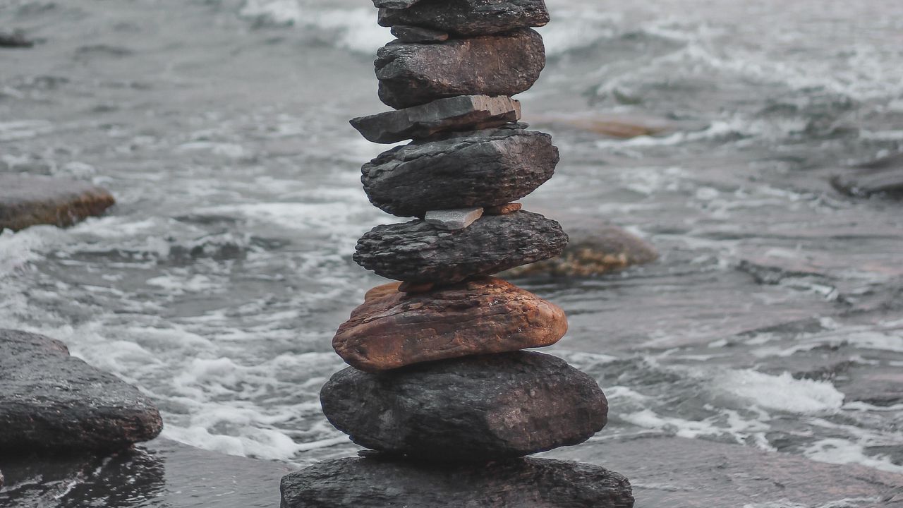 Обои камни, баланс, гармония, море, волны