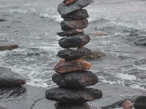 Превью обои камни, баланс, гармония, море, волны