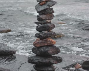 Превью обои камни, баланс, гармония, море, волны