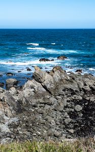Превью обои камни, берег, море, вода, природа, горизонт