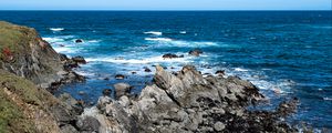Превью обои камни, берег, море, вода, природа, горизонт