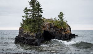 Превью обои камни, деревья, море, галька, природа