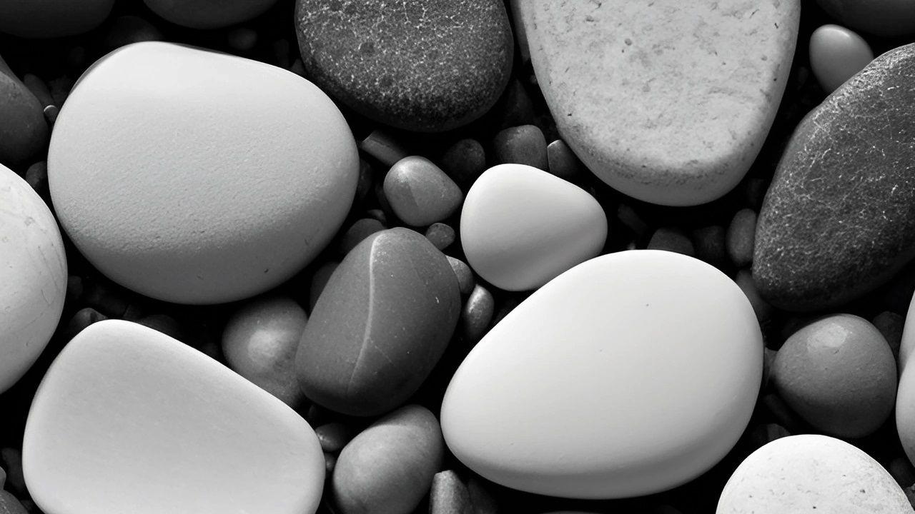 Обои камни, галька, тени, серый, черно-белый