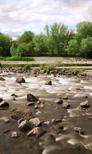 Превью обои камни, горная река, деревья