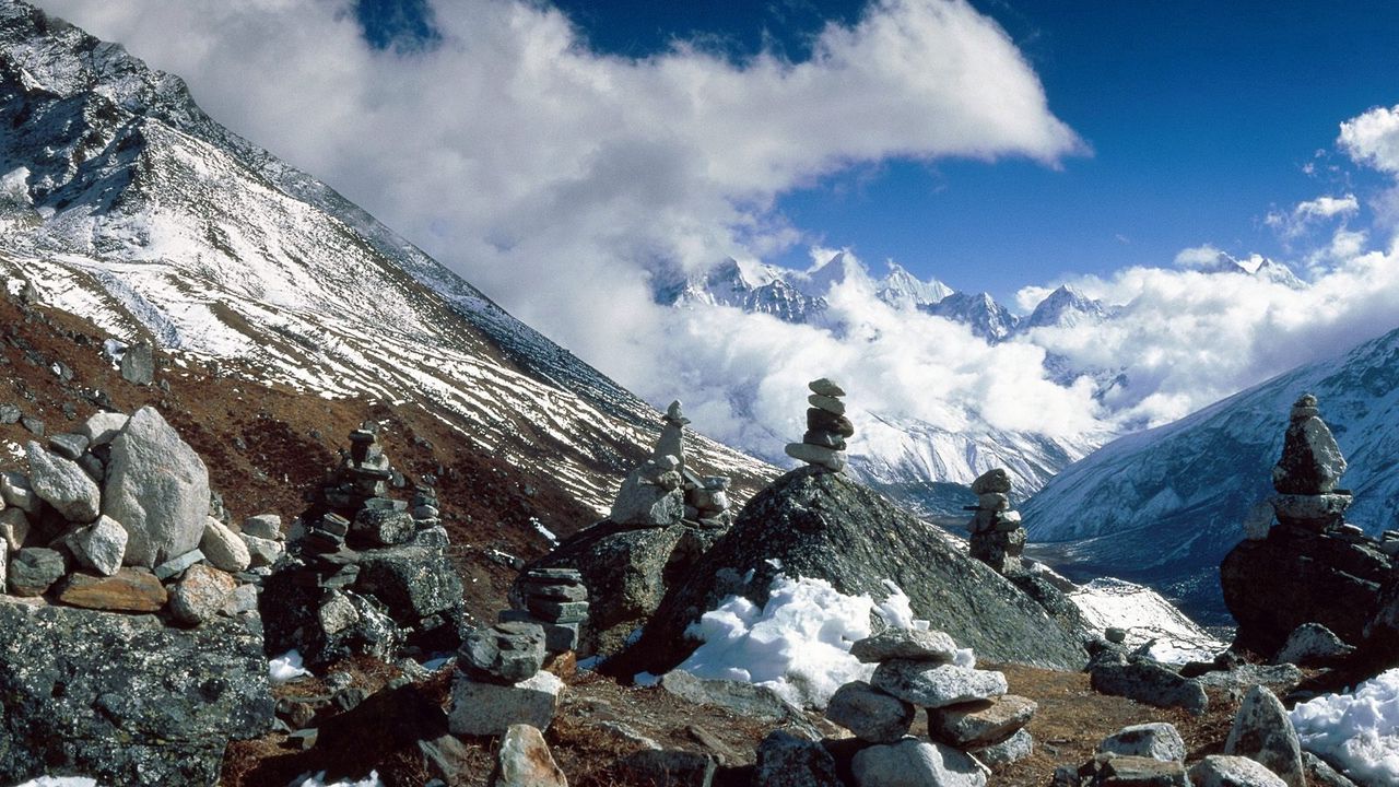 Обои камни, горы, баланс, высота, гималаи, непал