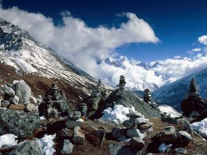Превью обои камни, горы, баланс, высота, гималаи, непал