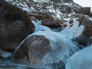 Превью обои камни, лед, гора, зима, мороз