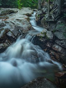 Превью обои камни, мох, водопад, природа