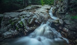Превью обои камни, мох, водопад, природа