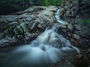 Превью обои камни, мох, водопад, природа