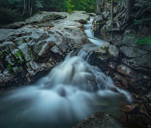 Превью обои камни, мох, водопад, природа