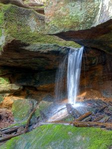 Превью обои камни, мох, водопад, источник