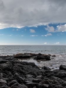 Превью обои камни, море, горизонт, пейзаж, природа, небо