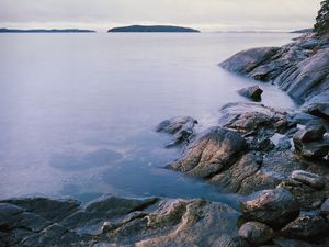 Превью обои камни, море, горизонт, остров