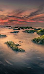 Превью обои камни, море, мох