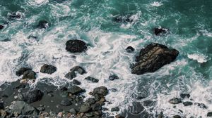 Превью обои камни, море, пена, побережье