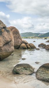 Превью обои камни, море, вода, песок, берег