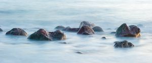 Превью обои камни, море, вода, длинная выдержка, природа