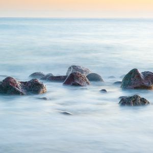 Превью обои камни, море, вода, длинная выдержка, природа