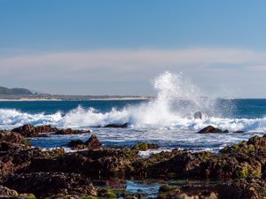 Превью обои камни, море, волны, всплеск, природа