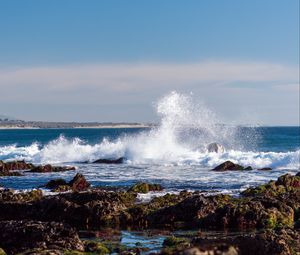 Превью обои камни, море, волны, всплеск, природа