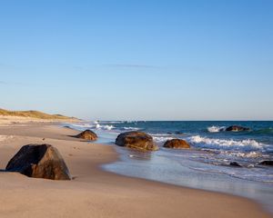 Превью обои камни, пляж, море, волны