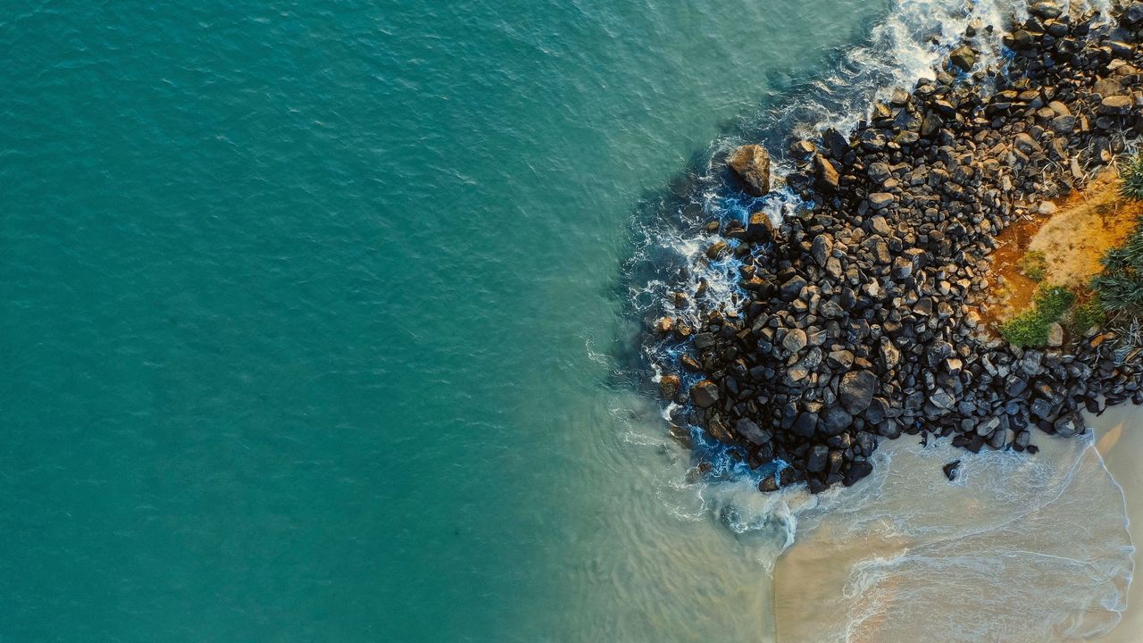 Обои камни, побережье, океан, песок