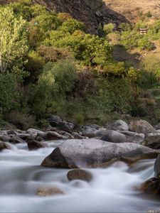Превью обои камни, река, долгая выдержка, пейзаж