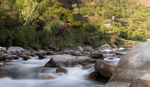 Превью обои камни, река, долгая выдержка, пейзаж