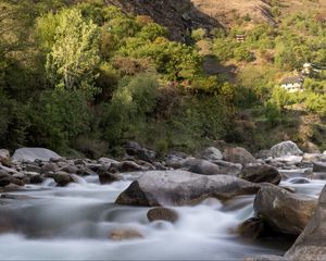 Превью обои камни, река, долгая выдержка, пейзаж