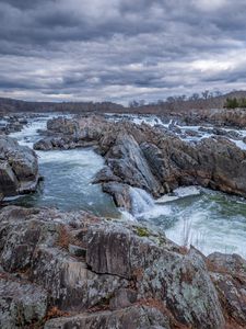 Превью обои камни, река, каскад, рельеф, природа