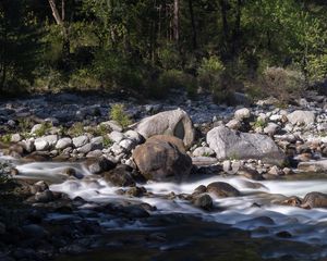 Превью обои камни, ручей, деревья, пейзаж