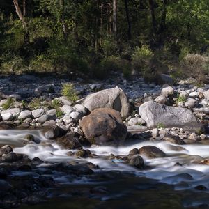 Превью обои камни, ручей, деревья, пейзаж