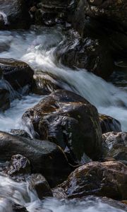 Превью обои камни, ручей, вода, пейзаж, природа