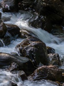 Превью обои камни, ручей, вода, пейзаж, природа