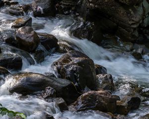 Превью обои камни, ручей, вода, пейзаж, природа