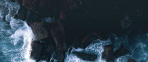 Превью обои камни, скалы, вид сверху, пена, море