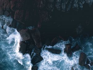 Превью обои камни, скалы, вид сверху, пена, море