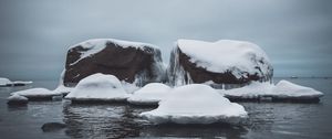 Превью обои камни, снег, лед, море