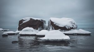 Превью обои камни, снег, лед, море