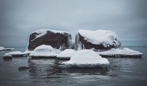 Превью обои камни, снег, лед, море