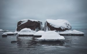 Превью обои камни, снег, лед, море