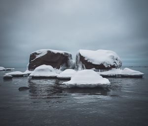 Превью обои камни, снег, лед, море
