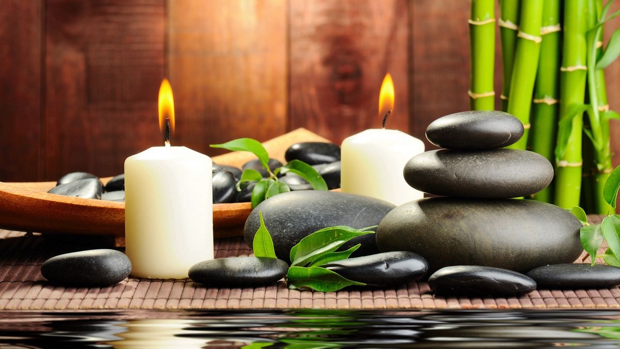 Обои камни, свечи, ароматерапия, спа, вода, бамбук, массаж