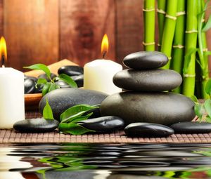 Превью обои камни, свечи, ароматерапия, спа, вода, бамбук, массаж