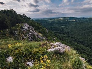 Превью обои камни, трава, природа, долина